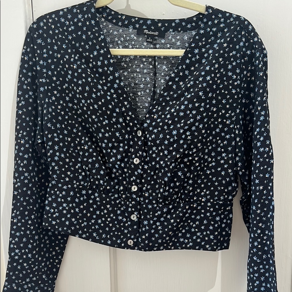 Madewell Cropped Floral Button Down Cropped Blouse